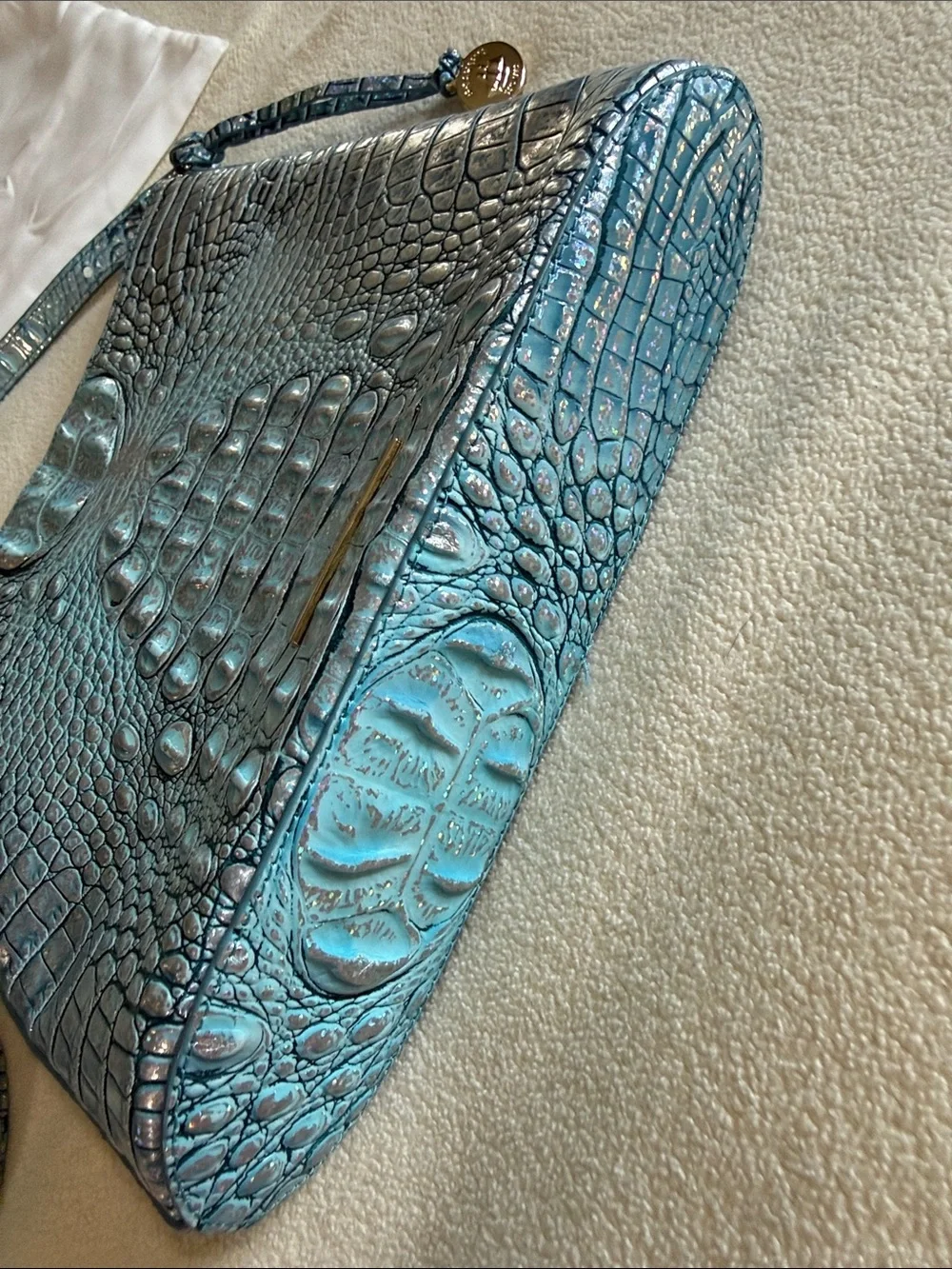 Brahmin Iridescent Croc-Embossed Crossbody - Light Blue Multi